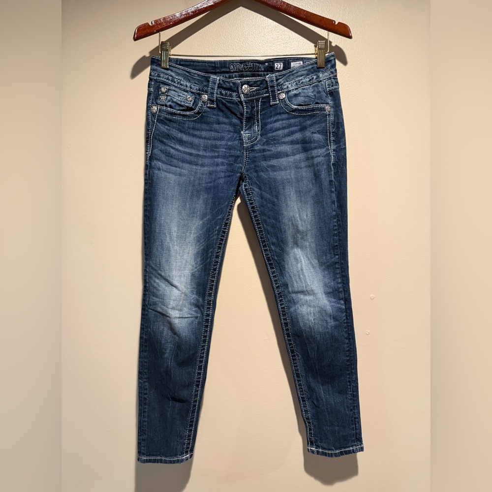 Miss Me Signature Ankle Skinny Jeans Women 27 Blue Embellished J7810Ak2A